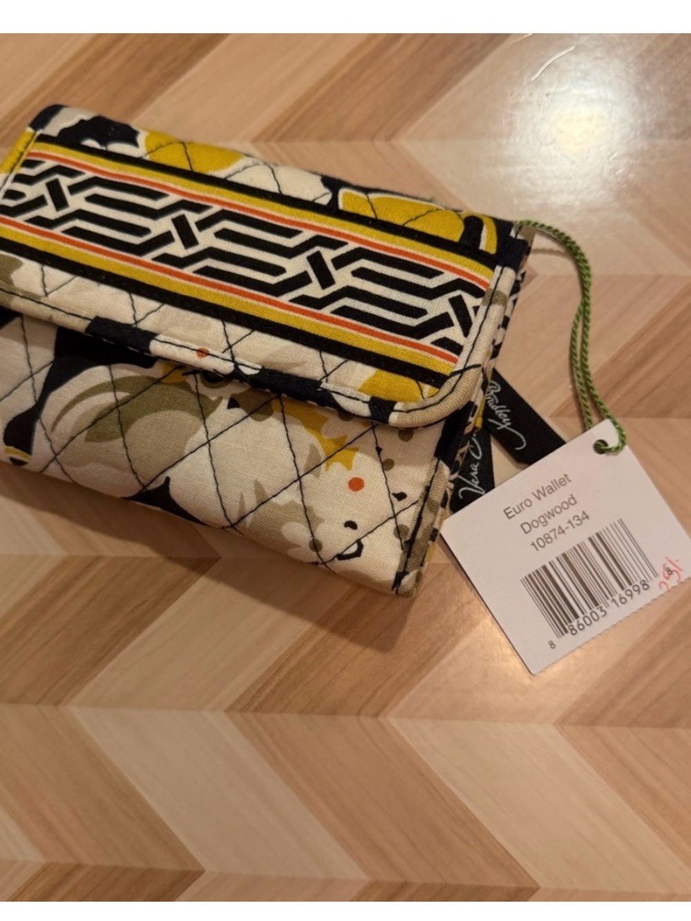 Vera Bradley Quilted Euro Wallet in Yellow, Black and Cream Floral - Picture 2 of 5